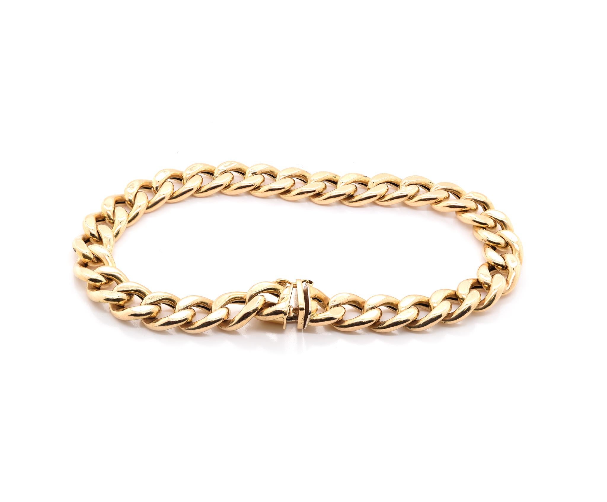 Designer: custom
Material: 18K yellow gold 
Dimensions: bracelet will fit up to an 8.25-inch wrist
Weight: 20.26 grams
