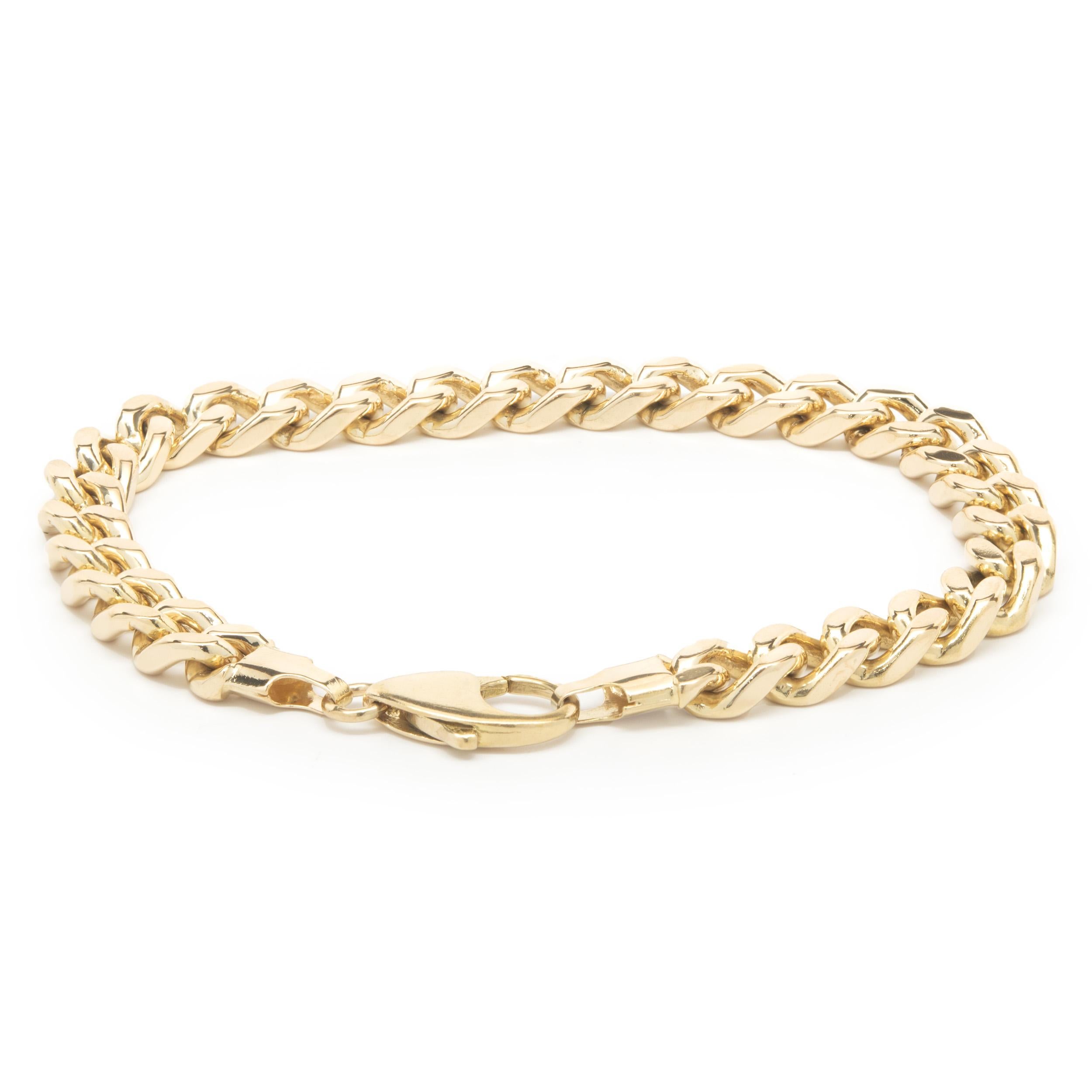 Material: 18K yellow gold
Dimension: bracelet will fit up to a 7.75-inch wrist 
Weight: 36.38 grams