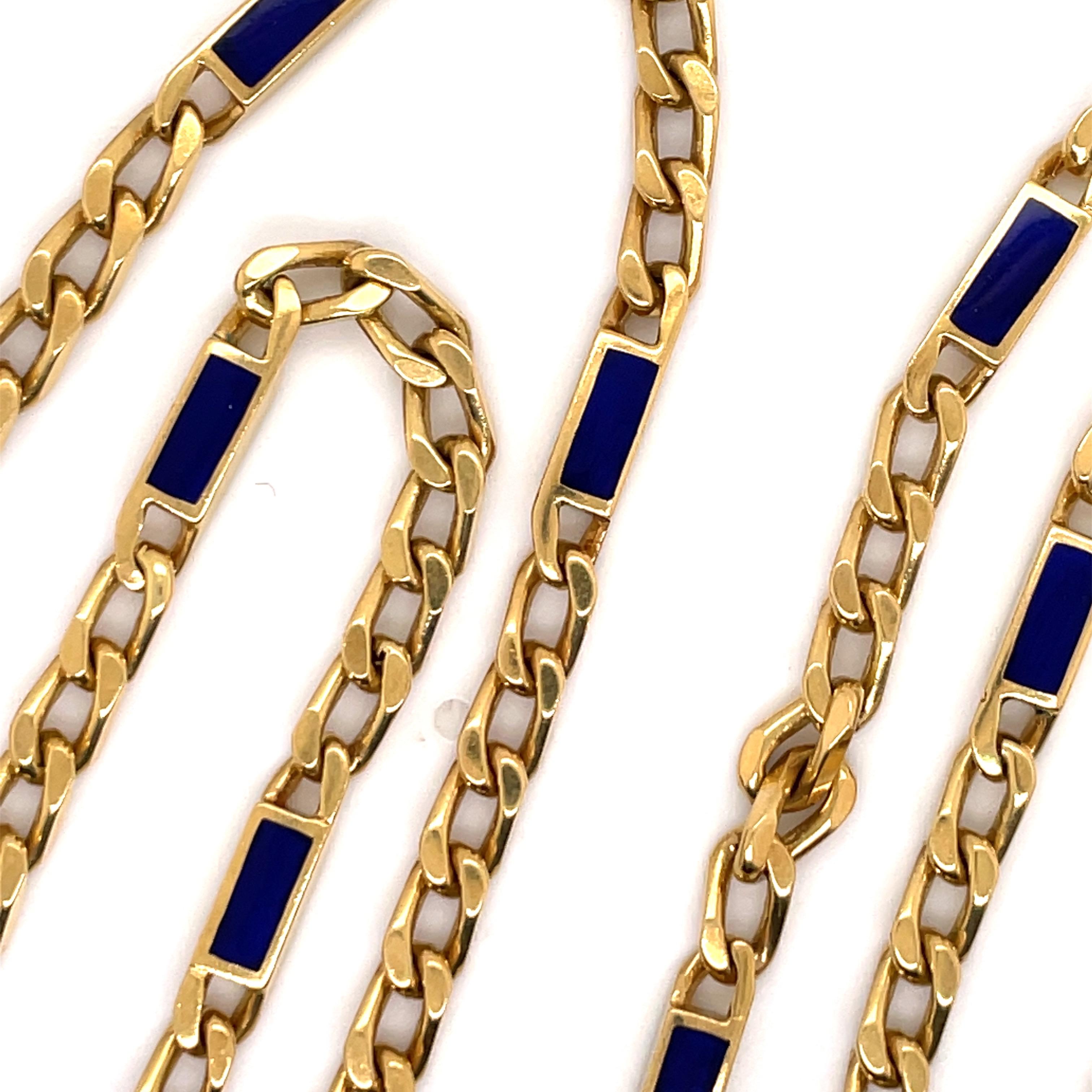 18 Karat Gelbgold Kubanische Glieder-Lapislazuli-Halskette 72,9 Gramm für Damen oder Herren im Angebot