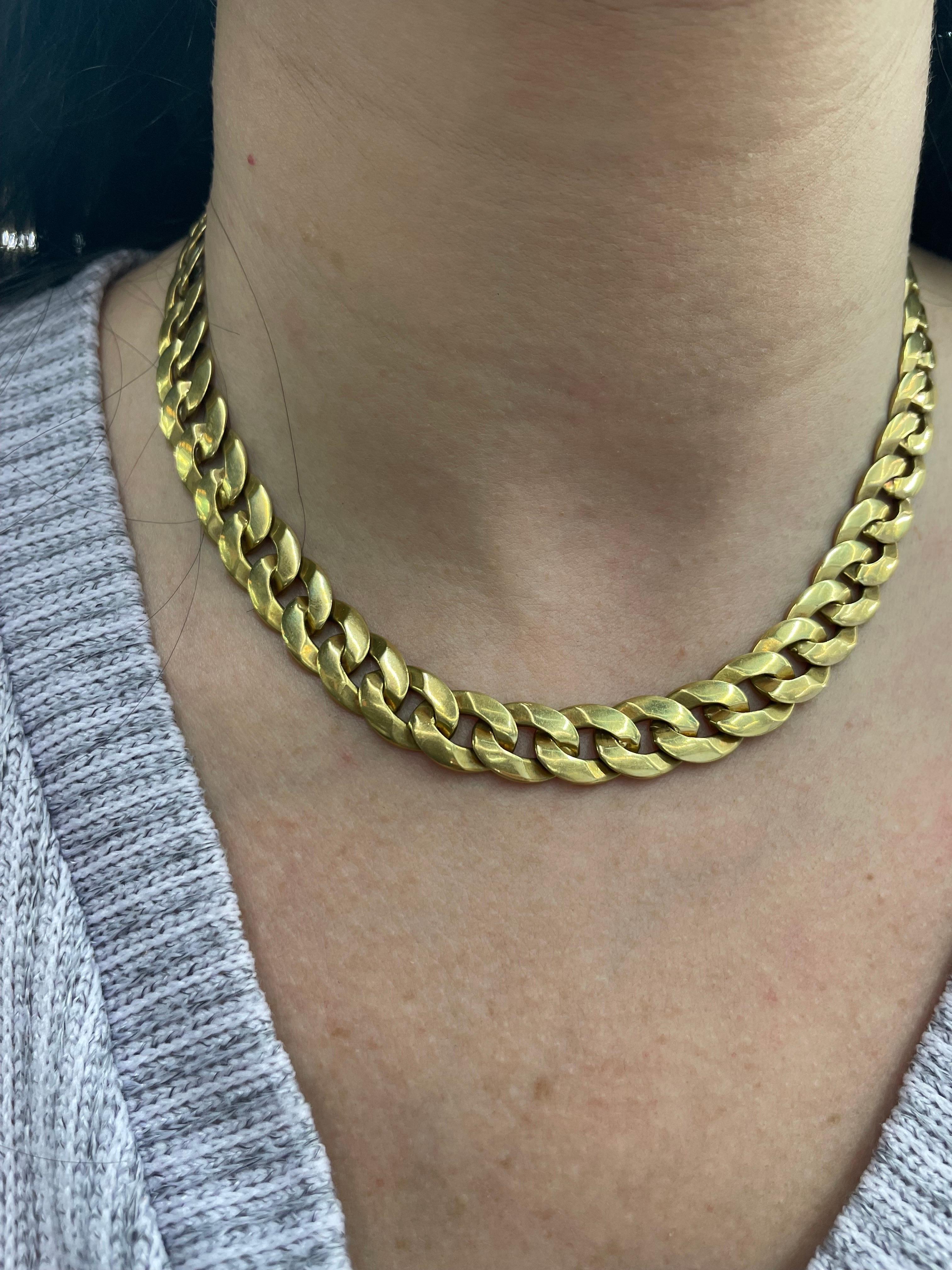 Women's or Men's 18 Karat Yellow Gold Cuban Link Necklace 86.3 Grams 16.4 Inches For Sale