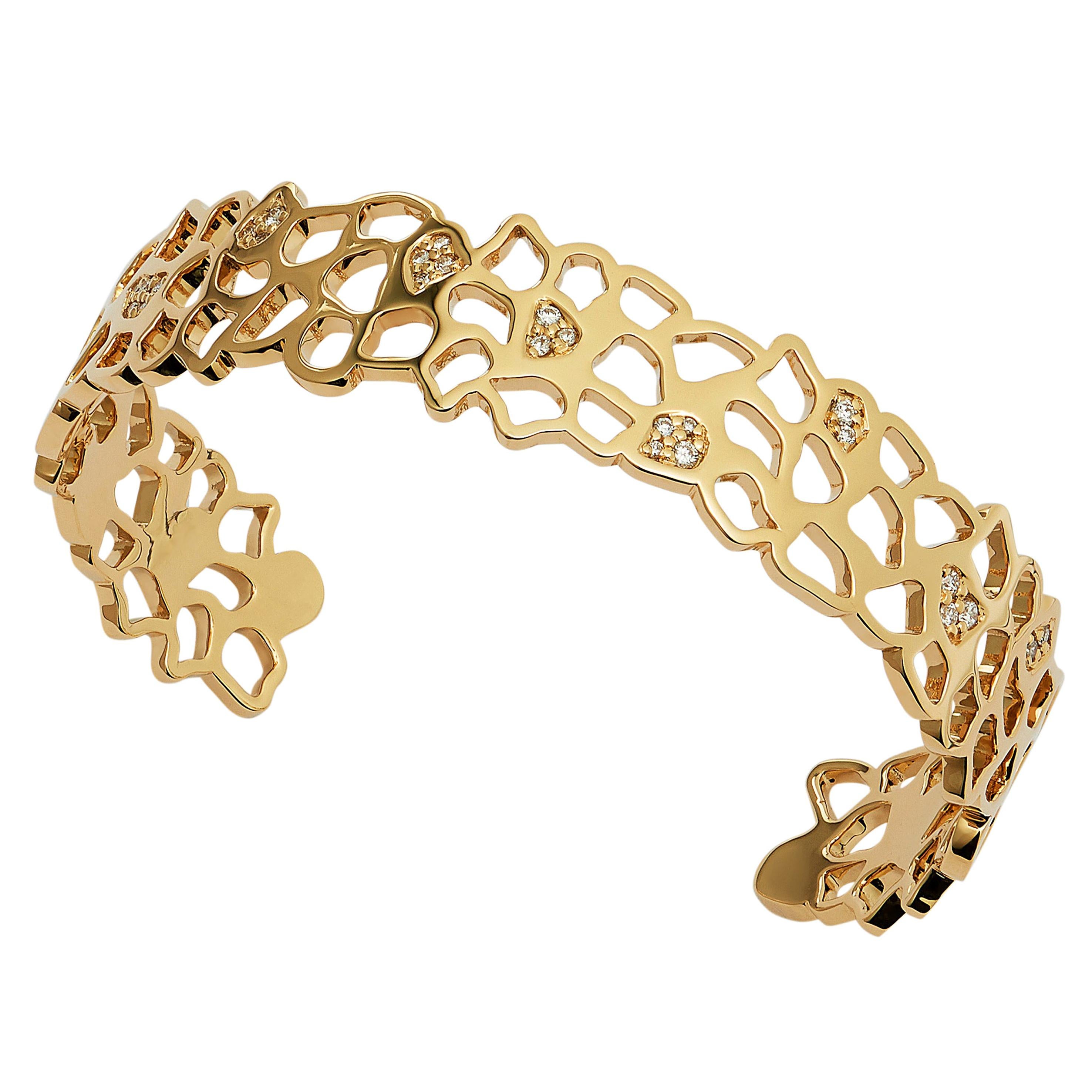 18 Karat Yellow Gold Cuff Bracelet with Diamonds For Sale