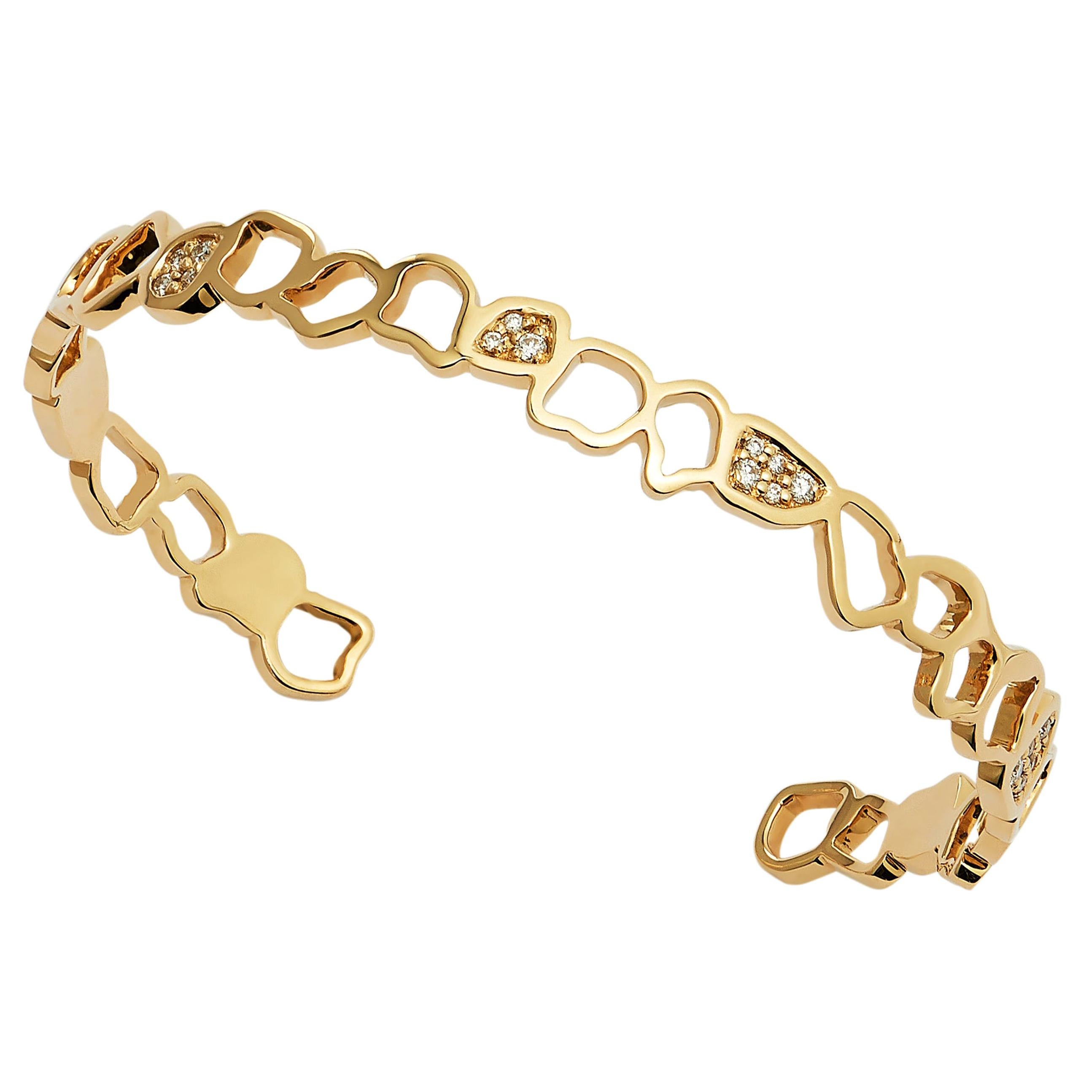 18 Karat Yellow Gold Cuff Bracelet With Diamonds For Sale