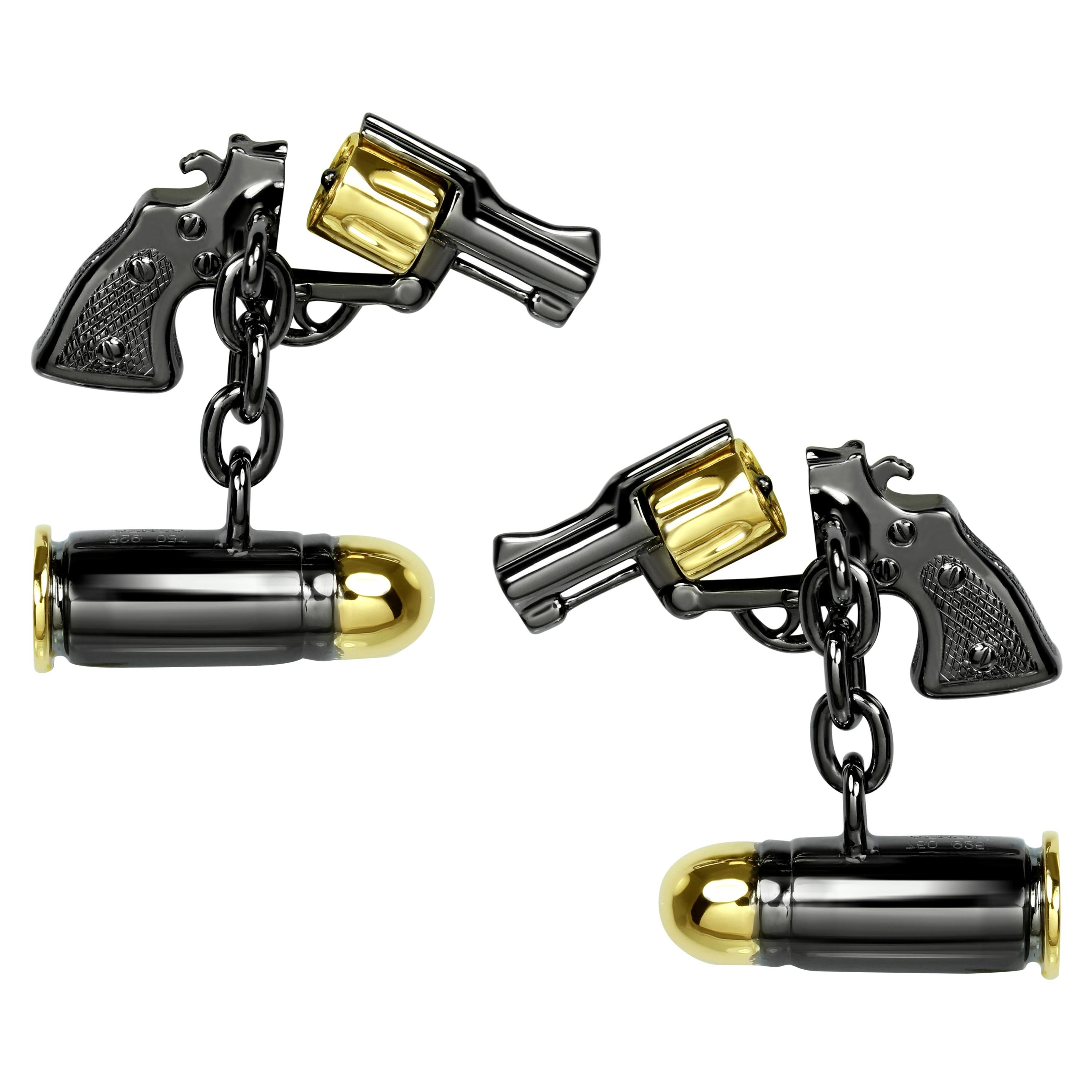 AENEA 18k Yellow Gold Rhodium plated Sterling Silver Cufflinks For Sale