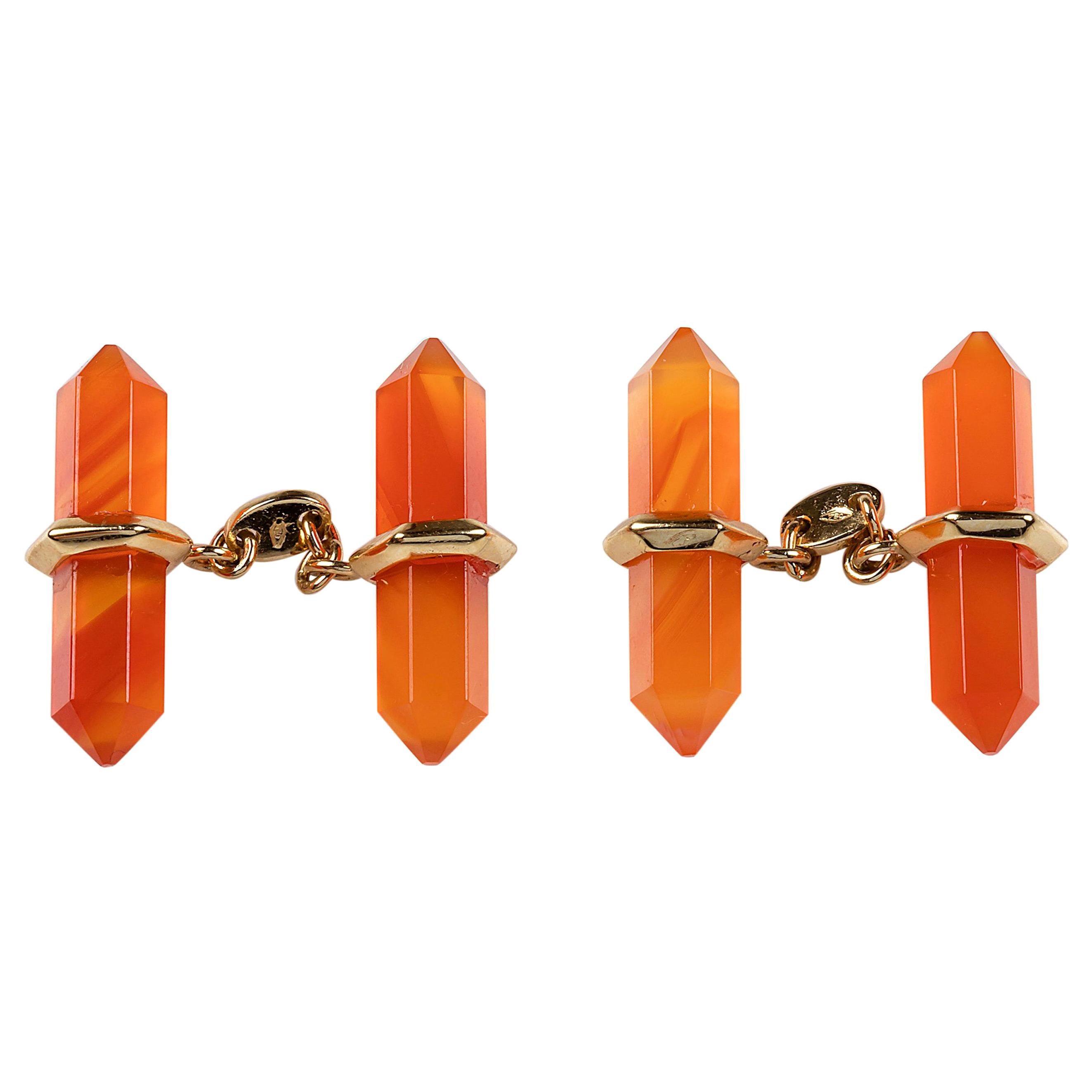 18 Karat Yellow Gold Cufflinks Carnelian For Sale