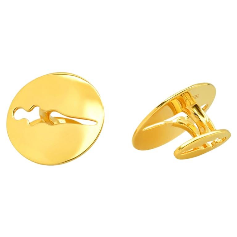 FARBOD 18 Karat Yellow Gold Cufflinks "Coin" 'Unisex' For Sale