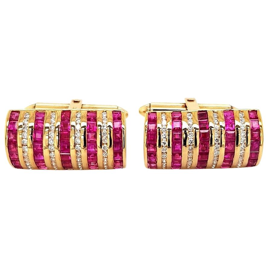 18kt Yellow Gold Cufflinks with Rubies and Diamonds