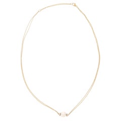 18 Karat Yellow Gold Cultured Pearl and Diamond Solitaire Necklace