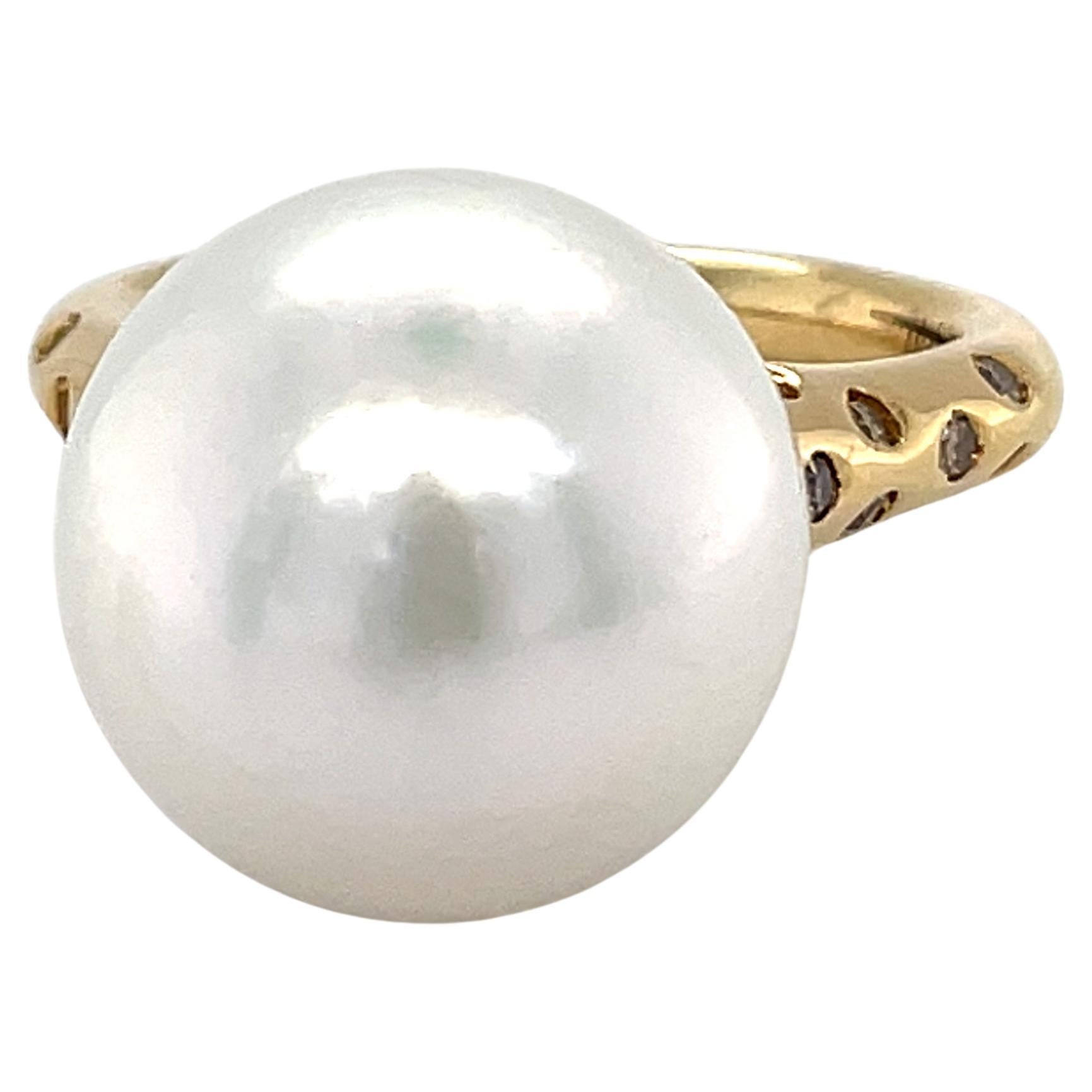 Bague cocktail en or jaune 18 carats avec culture des mers d'Australie du Sud