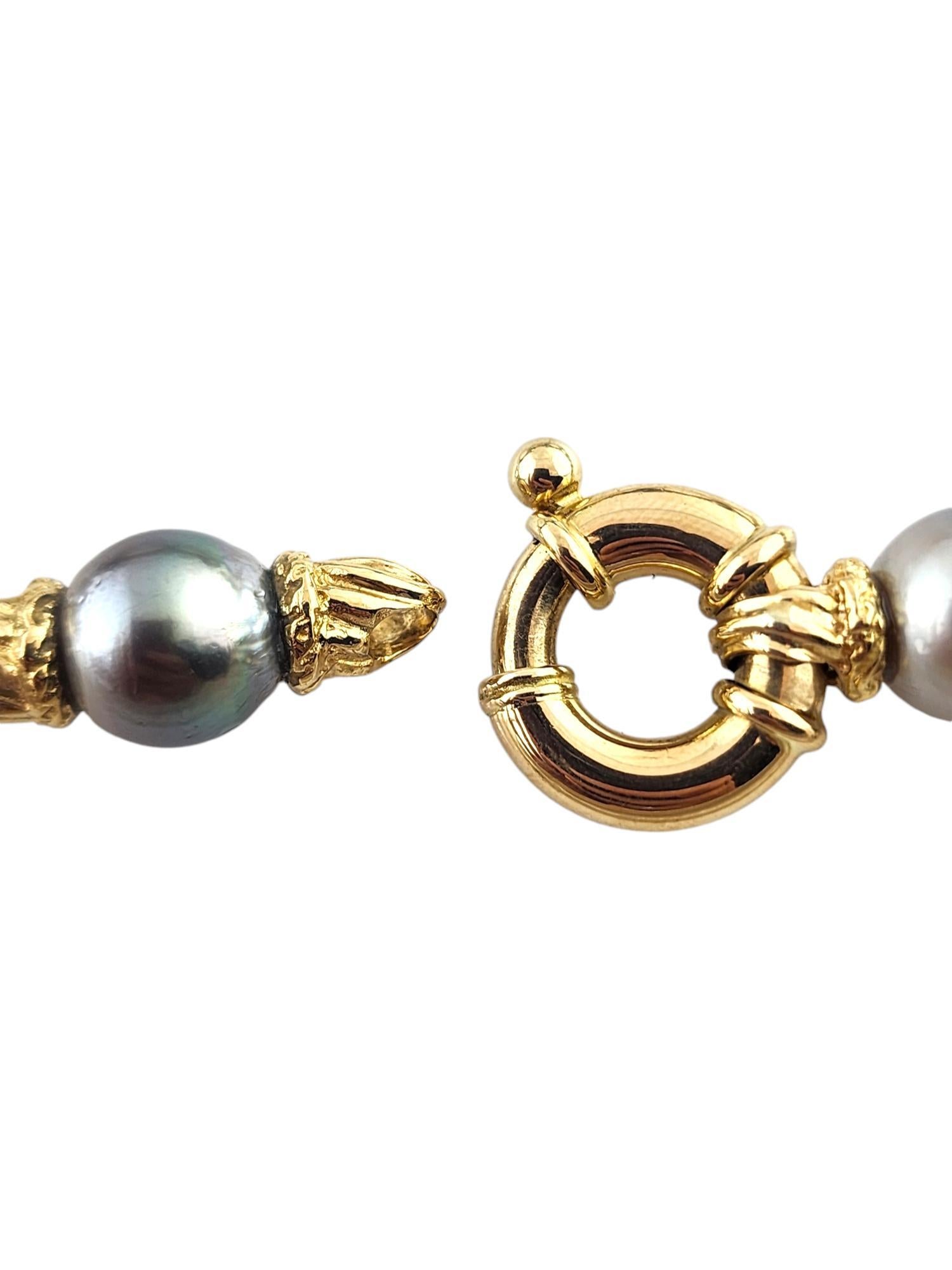 18 Karat Gelbgold Zucht-Tahiti-Perle Verschnörkelte Gliederhalskette #19033 Damen im Angebot