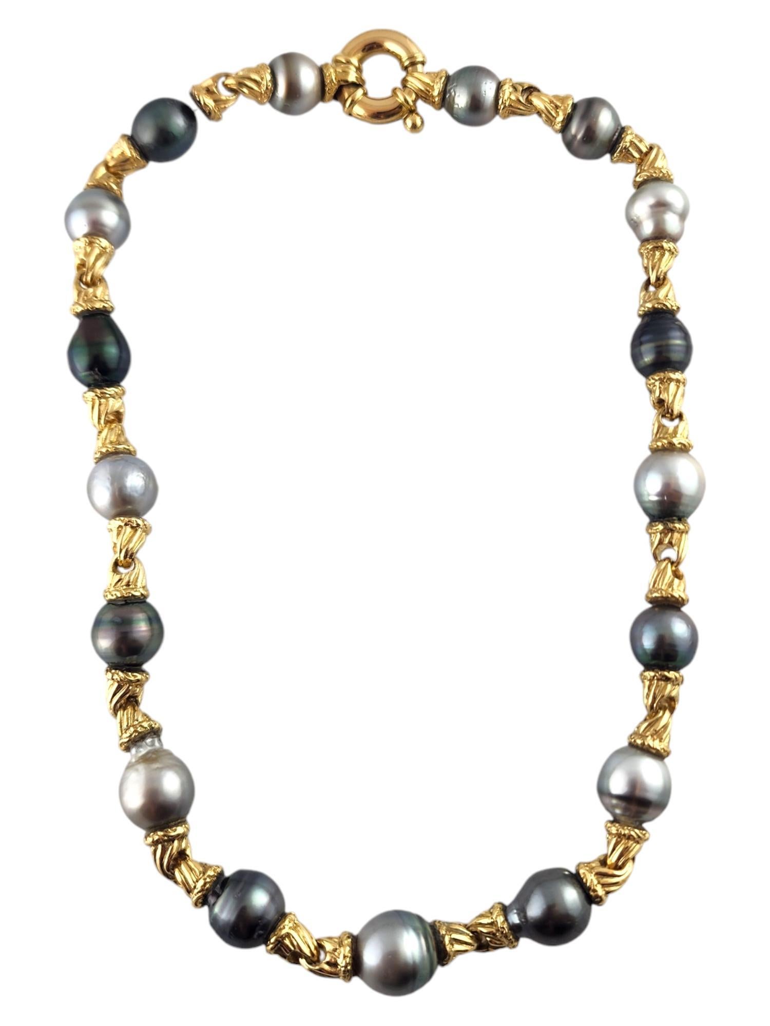 18 Karat Gelbgold Zucht-Tahiti-Perle Verschnörkelte Gliederhalskette #19033 im Angebot