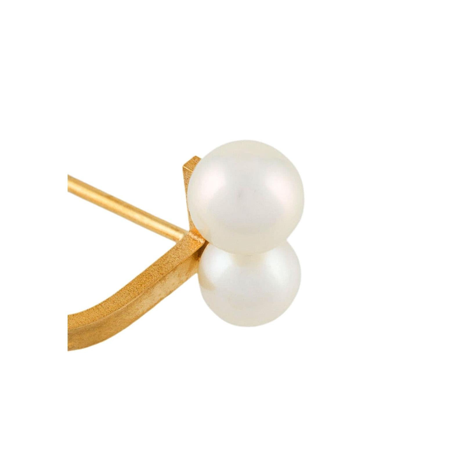 Round Cut Freshwater Pearl 18-Karat Yellow Gold Curve Double Pearls Earrings For Sale