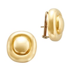 18 Karat Yellow Gold Cushion Omega Back Earrings