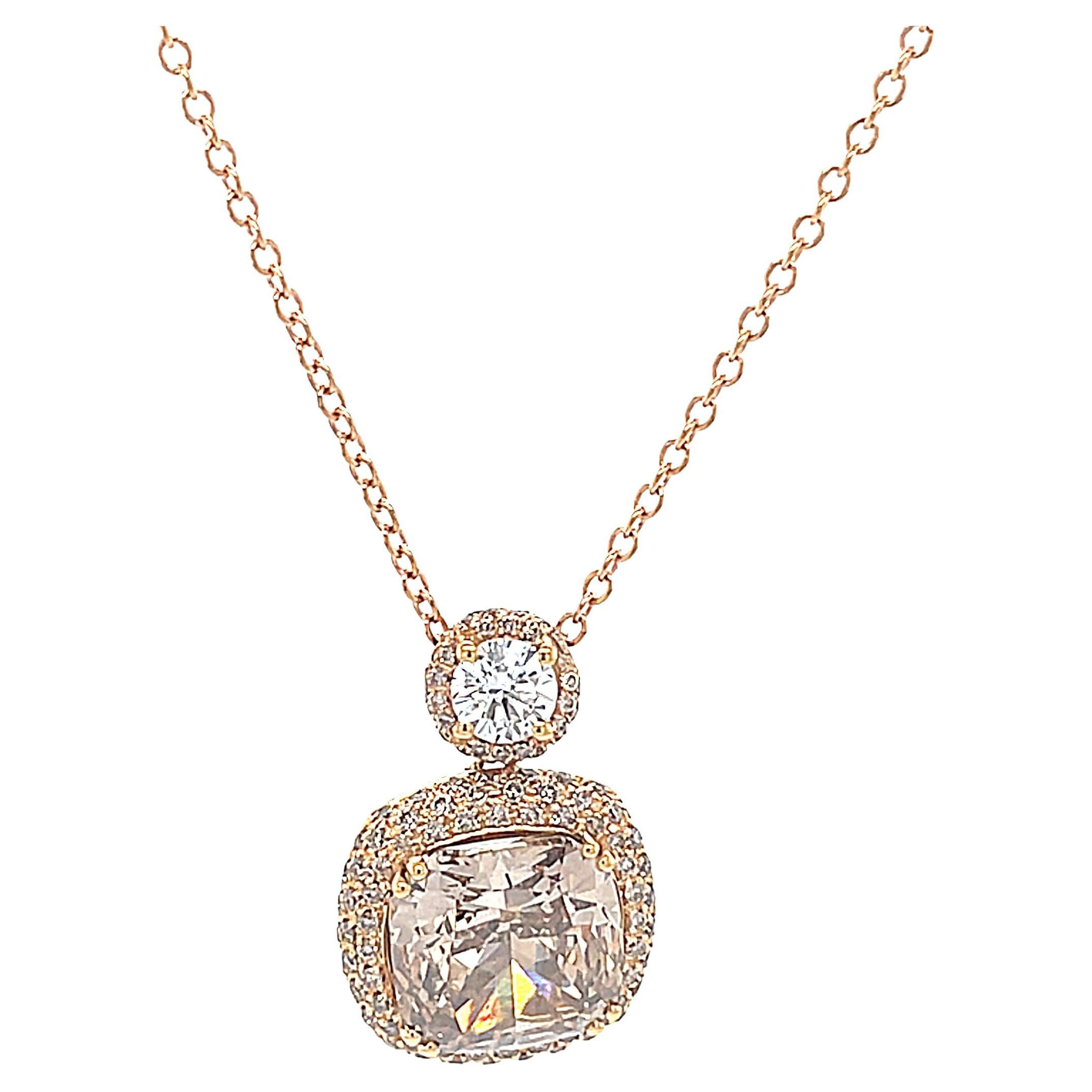 Round Cut 18 Karat Yellow Gold Cushion Round Diamond Pendant For Sale