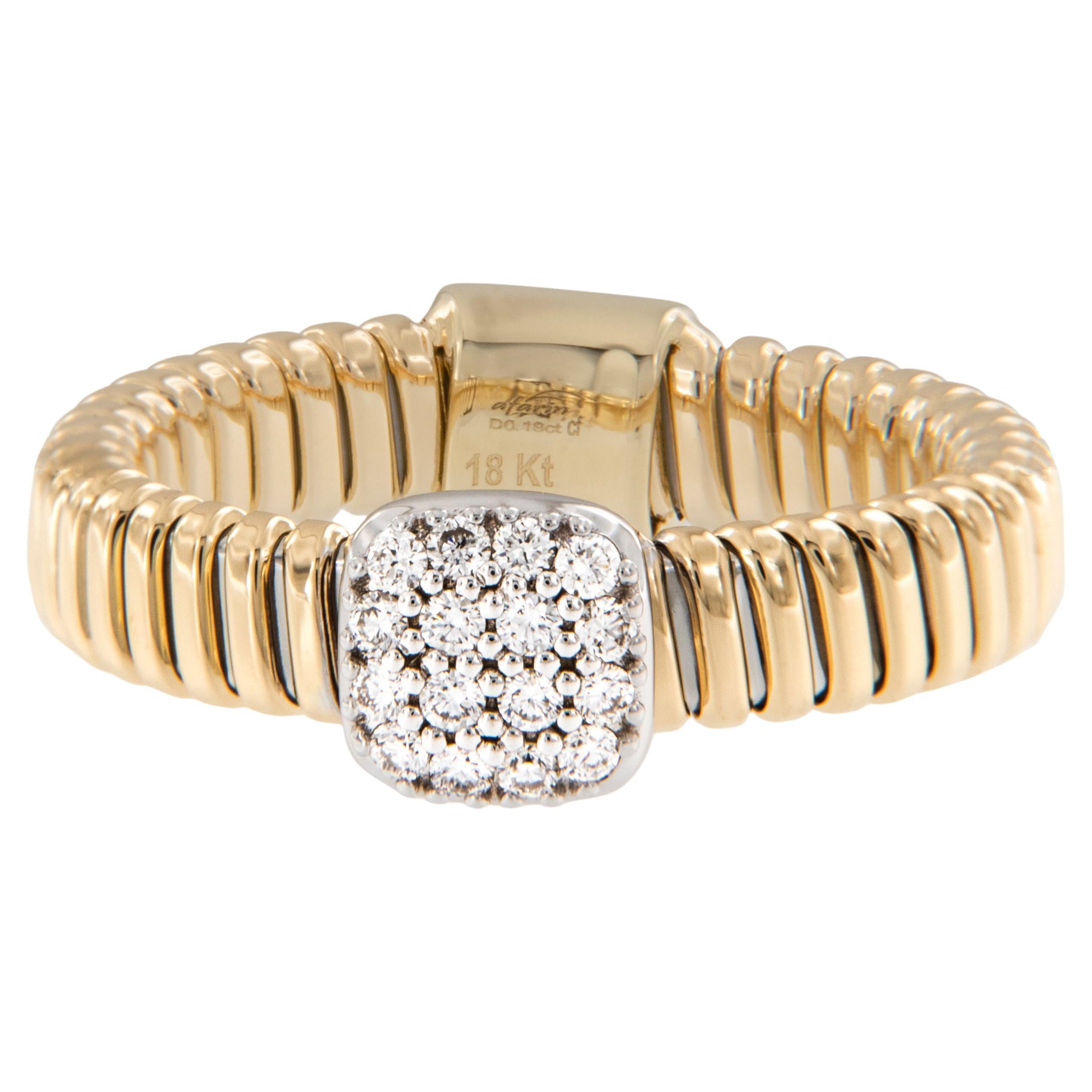 18 Karat Yellow Gold Cushion Shape Diamond Pave' Flexible Ring For Sale