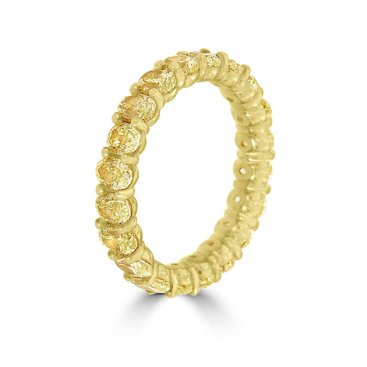 For Sale:  18 Karat Yellow Gold Cushion Yellow Diamonds Eternity Ring '4. Carat' 2