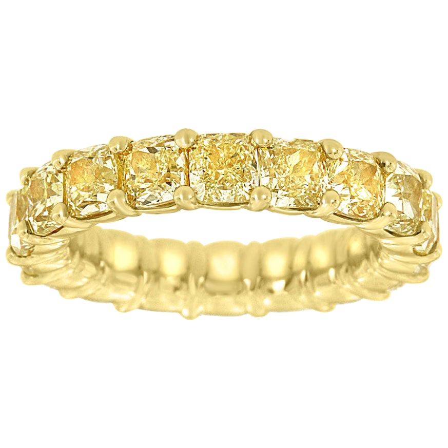 For Sale:  18 Karat Yellow Gold Cushion Yellow Diamonds Eternity Ring '7.5 Carat'