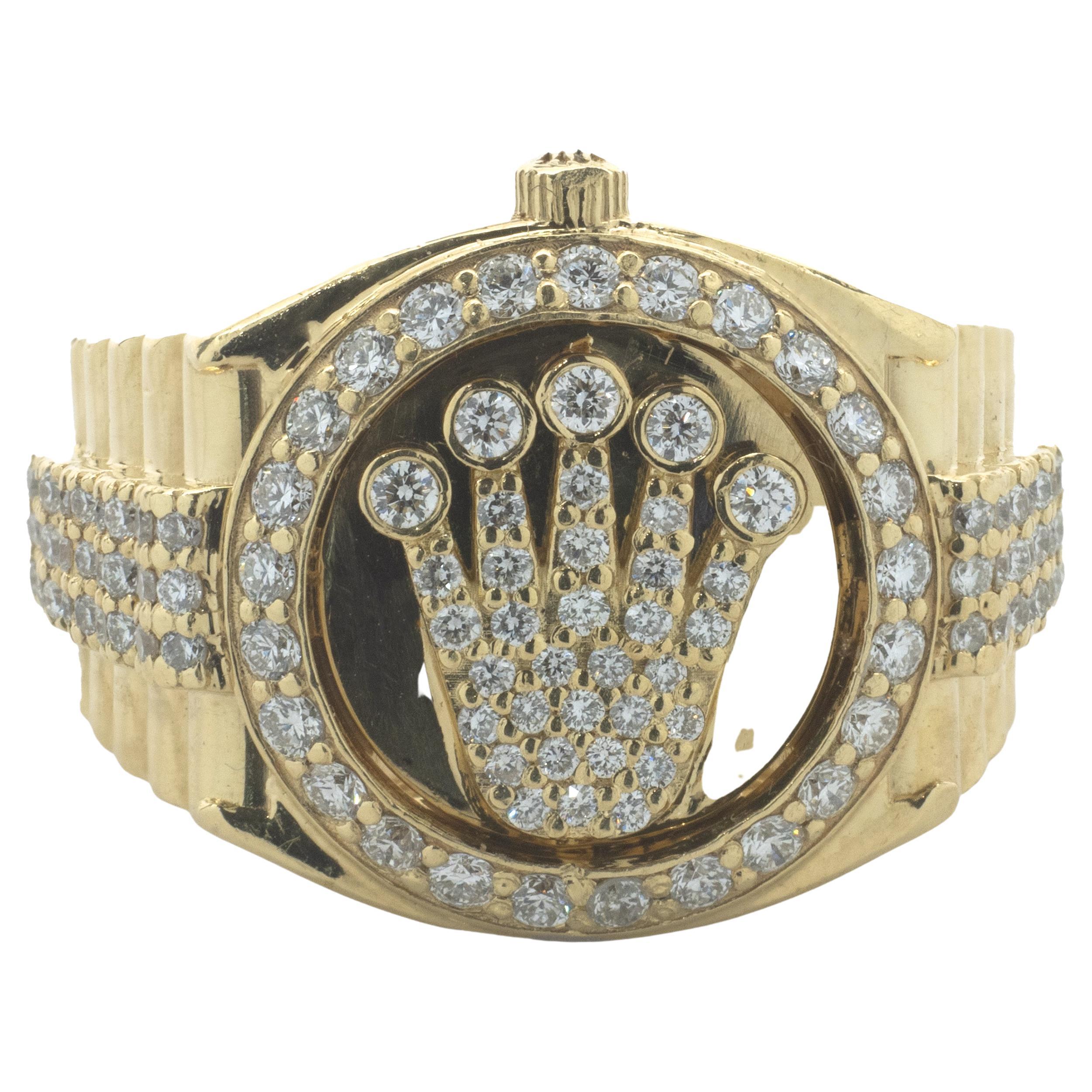 18 Karat Yellow Gold Custom Diamond Crown Ring