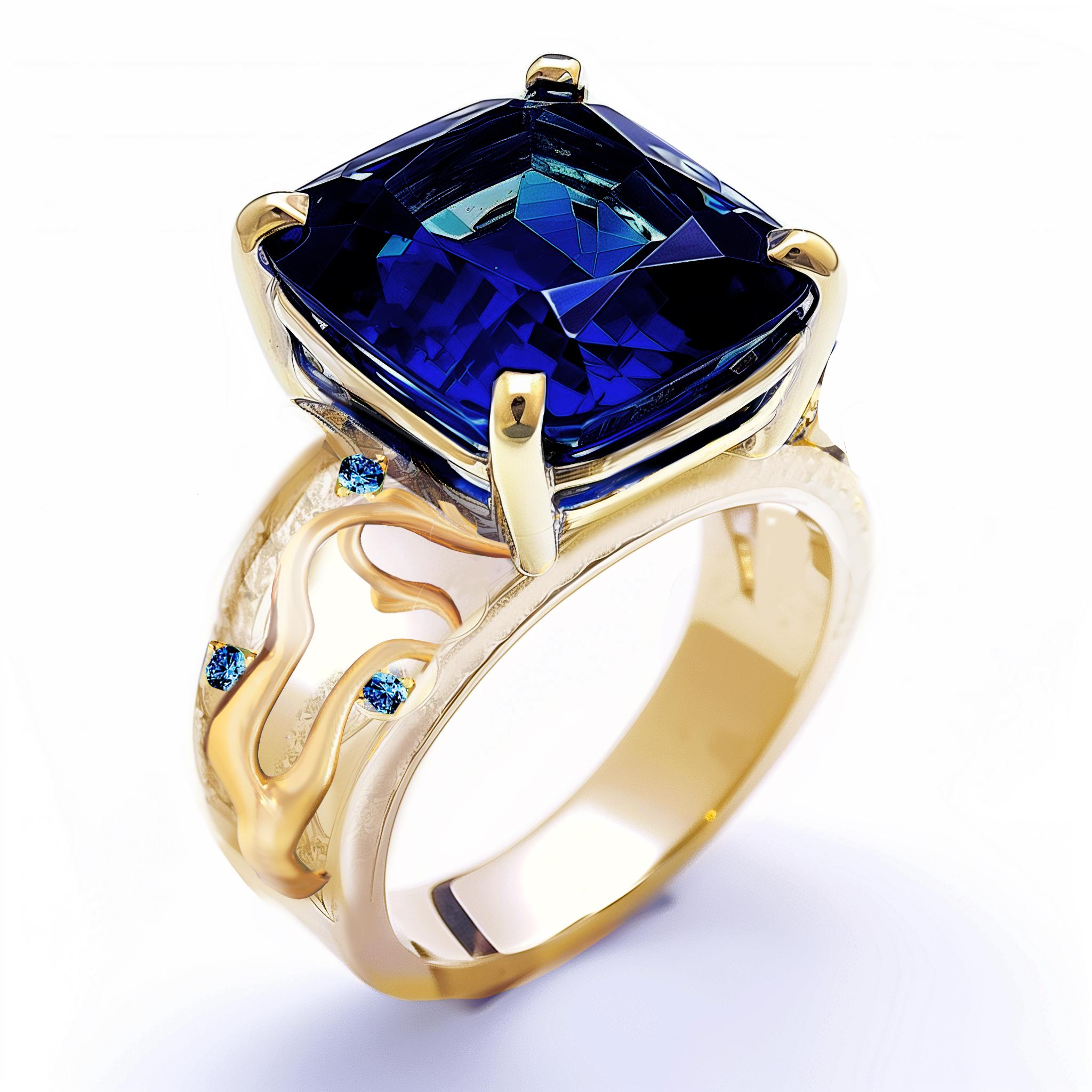 18 Karat Yellow Gold Custom Made Ring with Blue Sapphire  In New Condition For Sale In Berlin, DE