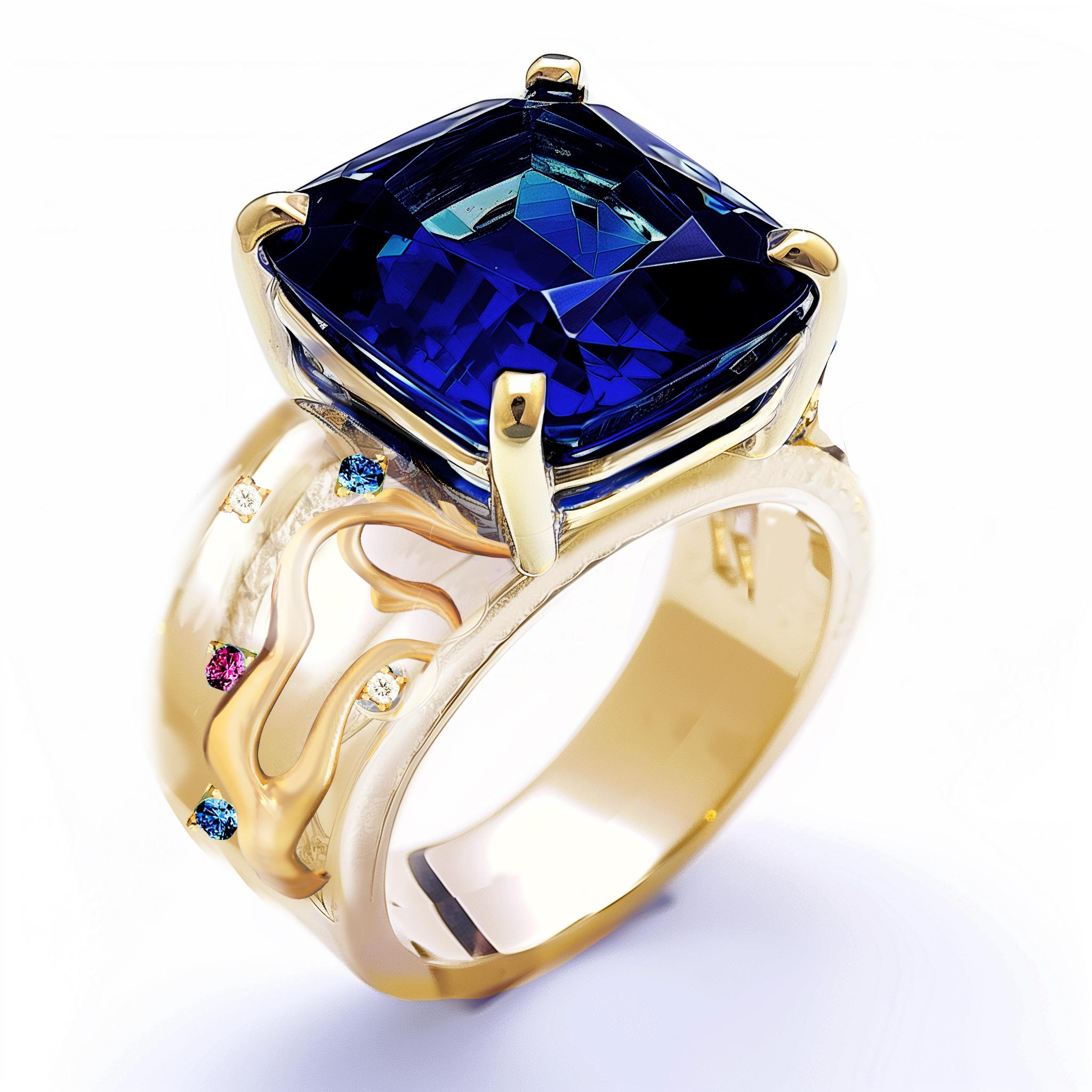 Octagon Cut 18 Karat Yellow Gold Custom Made Ring with Blue Sapphire  For Sale