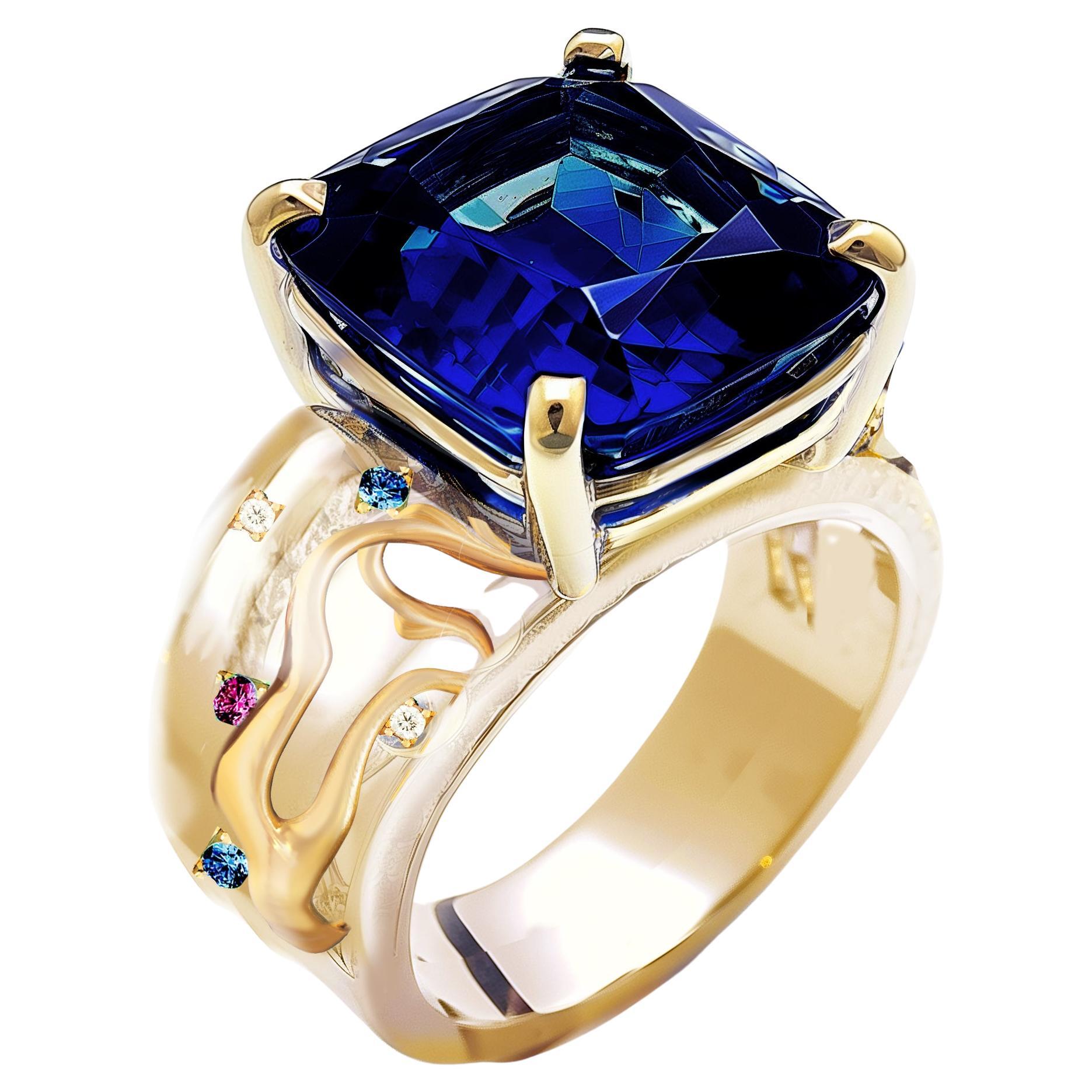 18 Karat Yellow Gold Custom Made Ring with Blue Sapphire  For Sale