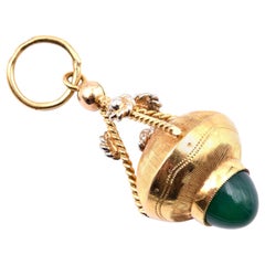 18 Karat Yellow Gold Custom Vintage Floral Jade Drop Pendant