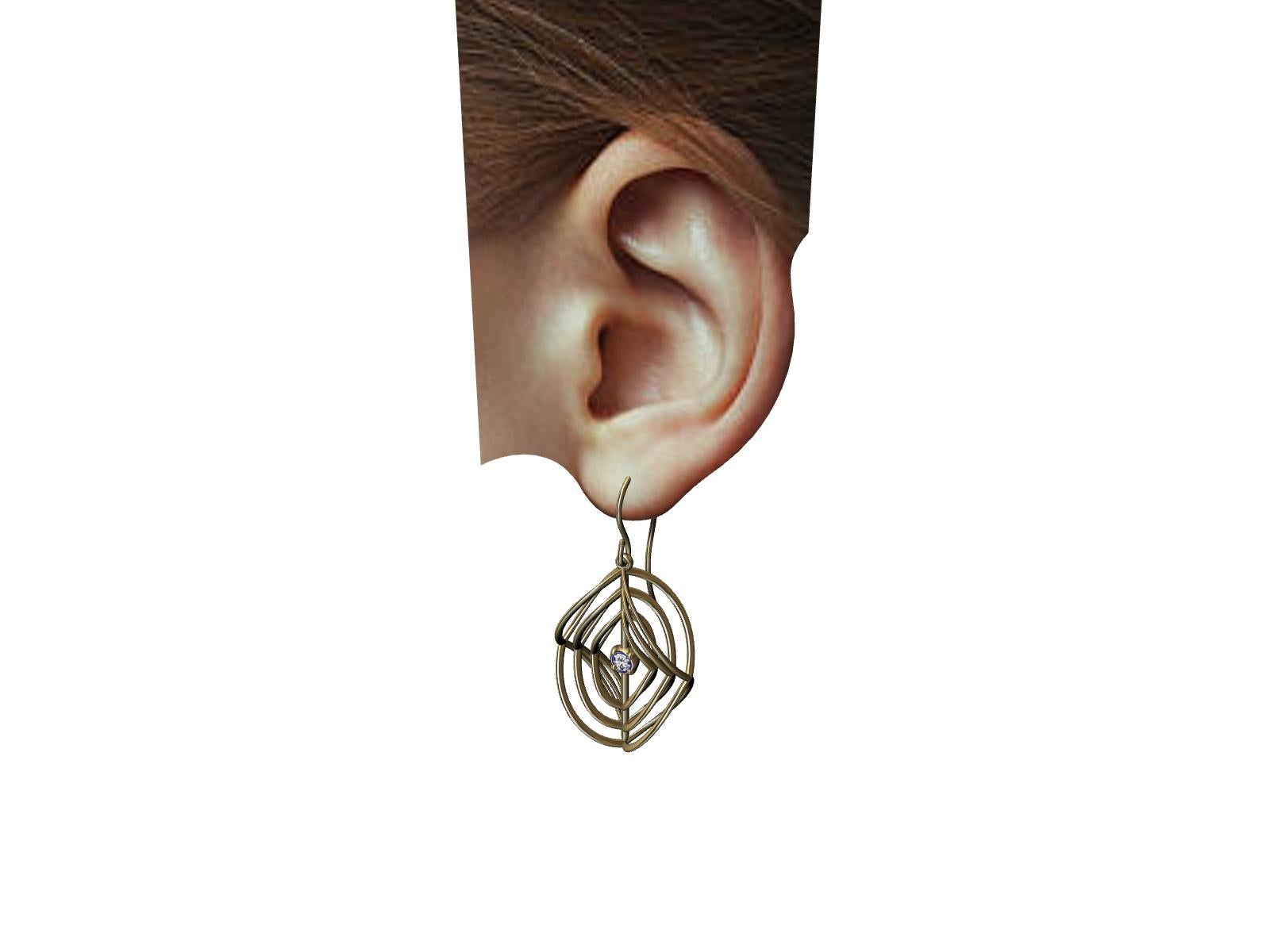 Contemporain Boucles d'oreilles en or jaune 18 carats et diamants en forme de losange en vente