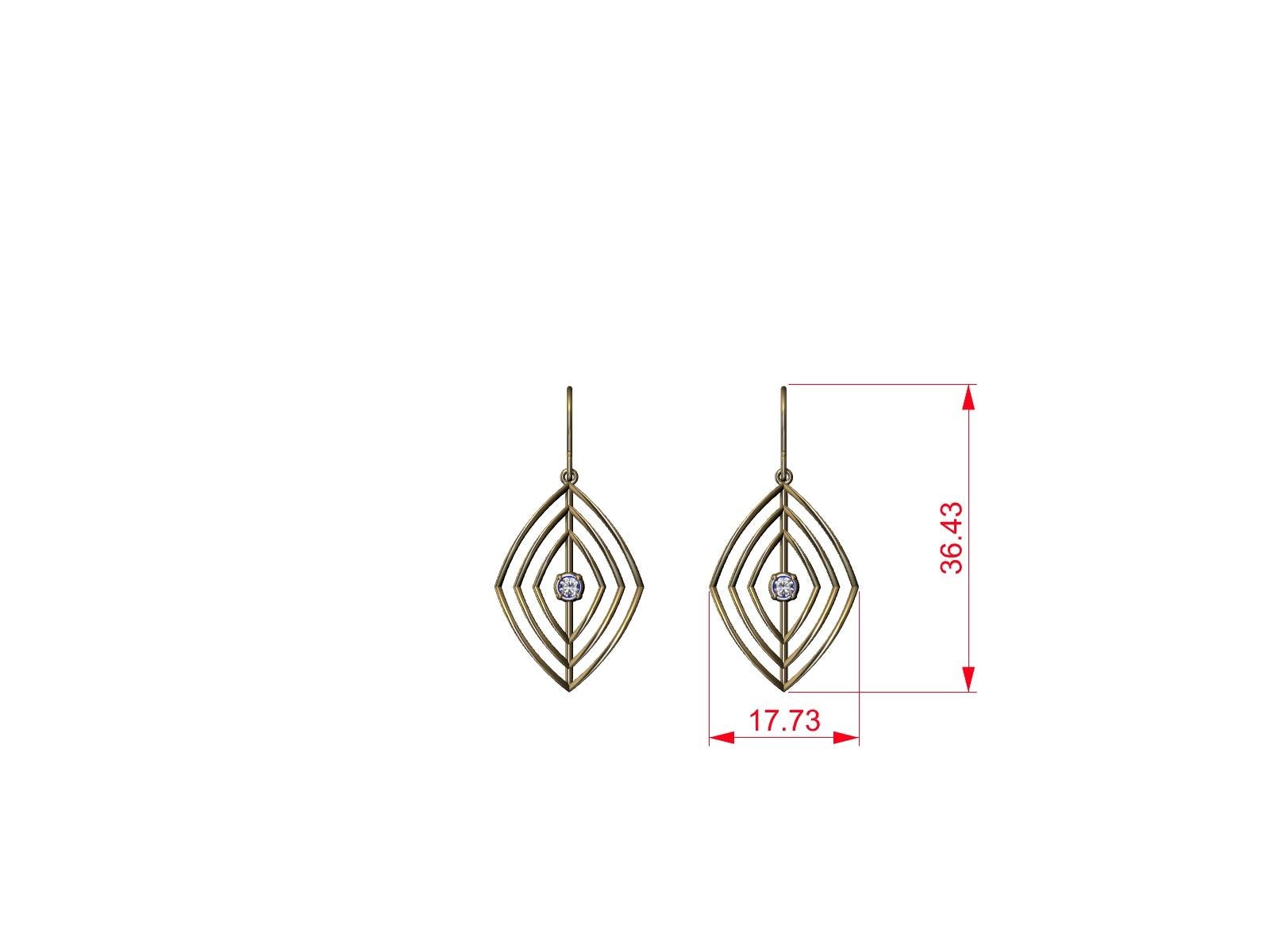 Round Cut 18 Karat Yellow Gold Diamond Rhombus Earrings For Sale