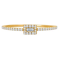 18 Karat Yellow Gold Dainty Halo Baguette Diamond Ring