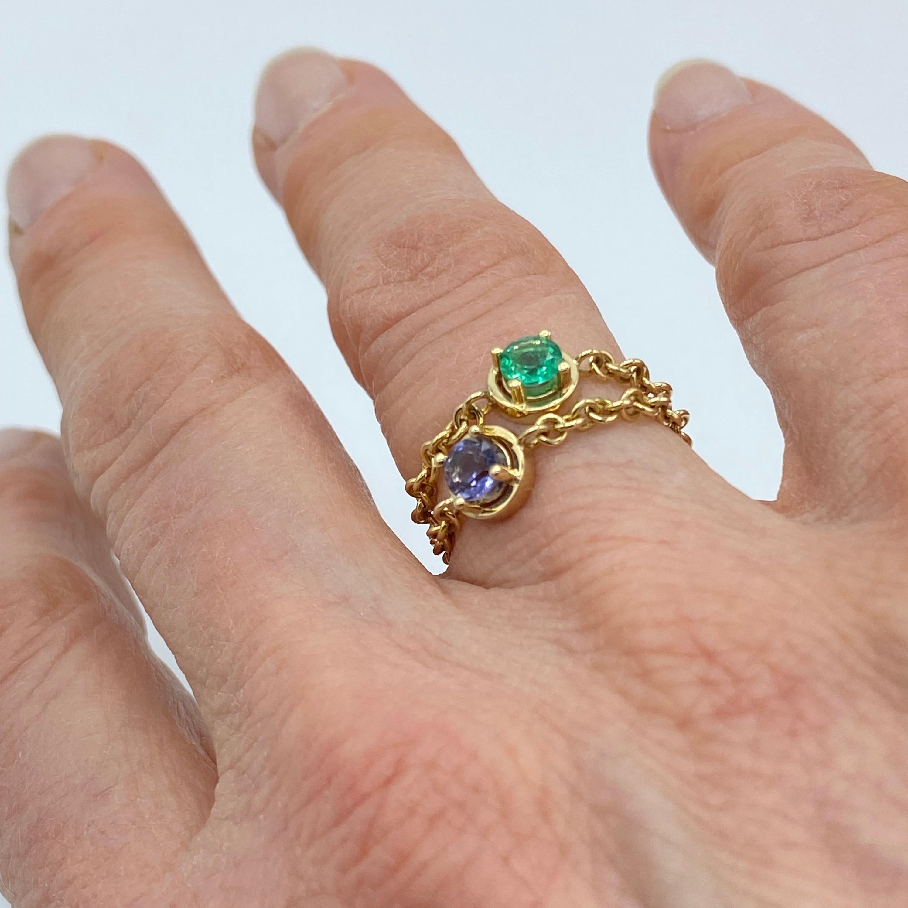 Women's 18 Karat Yellow Gold Dangle Earrings Italian Emerald Iolite