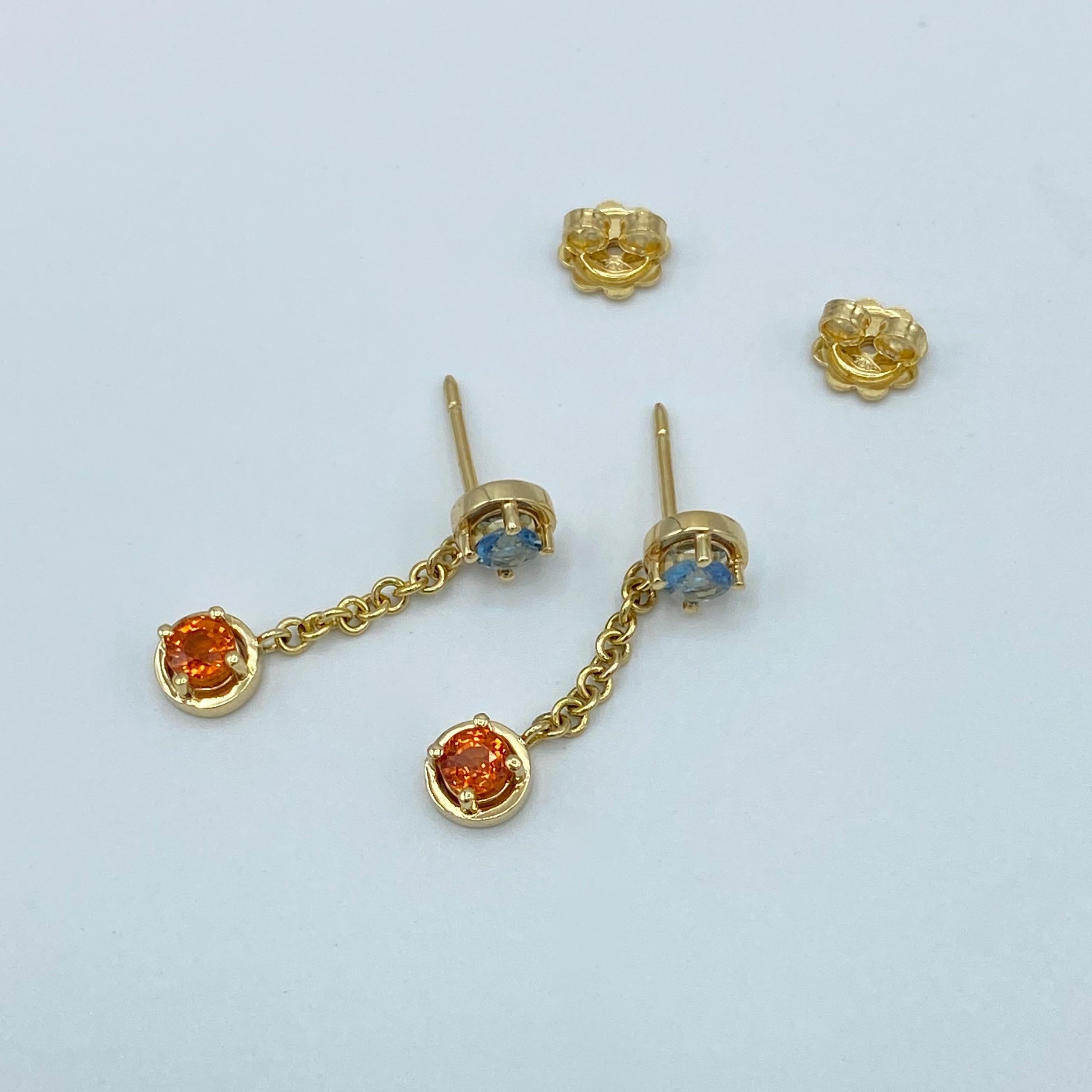 These earrings are one of the first pieces of the new color line.
They can be combined with some rings available in this shop (as you see in one of the images of this item)
They are handmade and the chain that connects the two stones is 1.5 cm long.