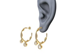 18 Karat Yellow Gold Dangle Diamond Earring Hoops