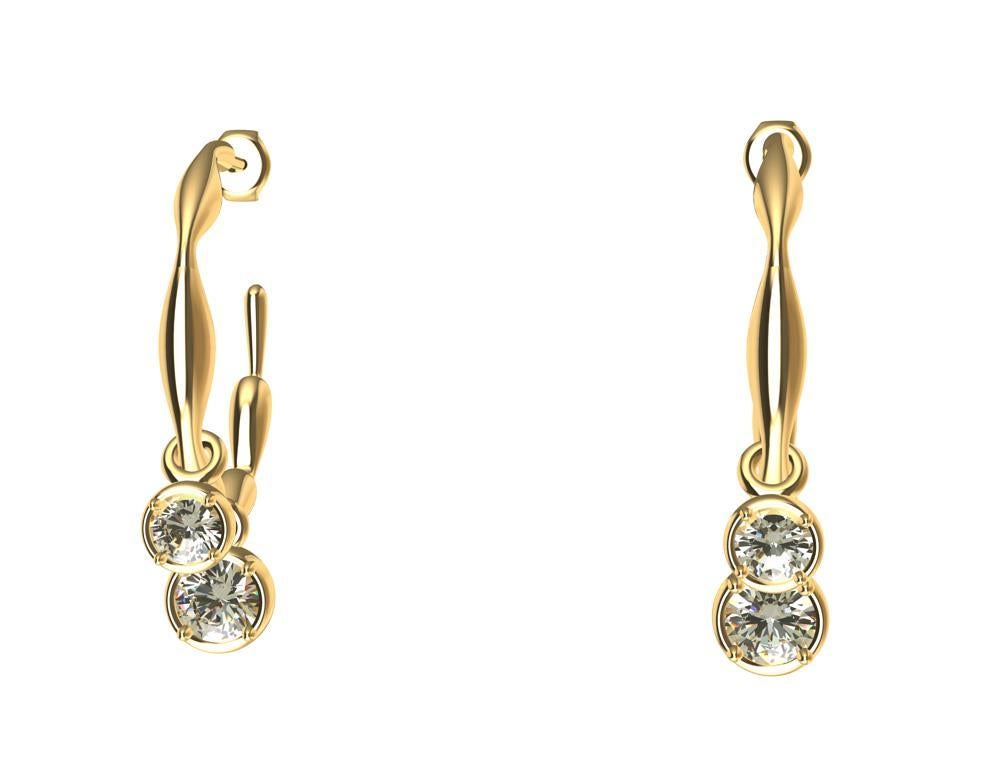 Taille ronde Boucles d'oreilles en or jaune 18 carats avec diamants enchevêtrés en vente