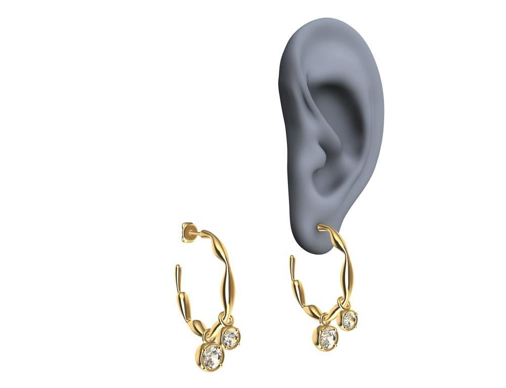 Contemporary 18 Karat Yellow Gold Dangle Diamond Earring Hoops For Sale