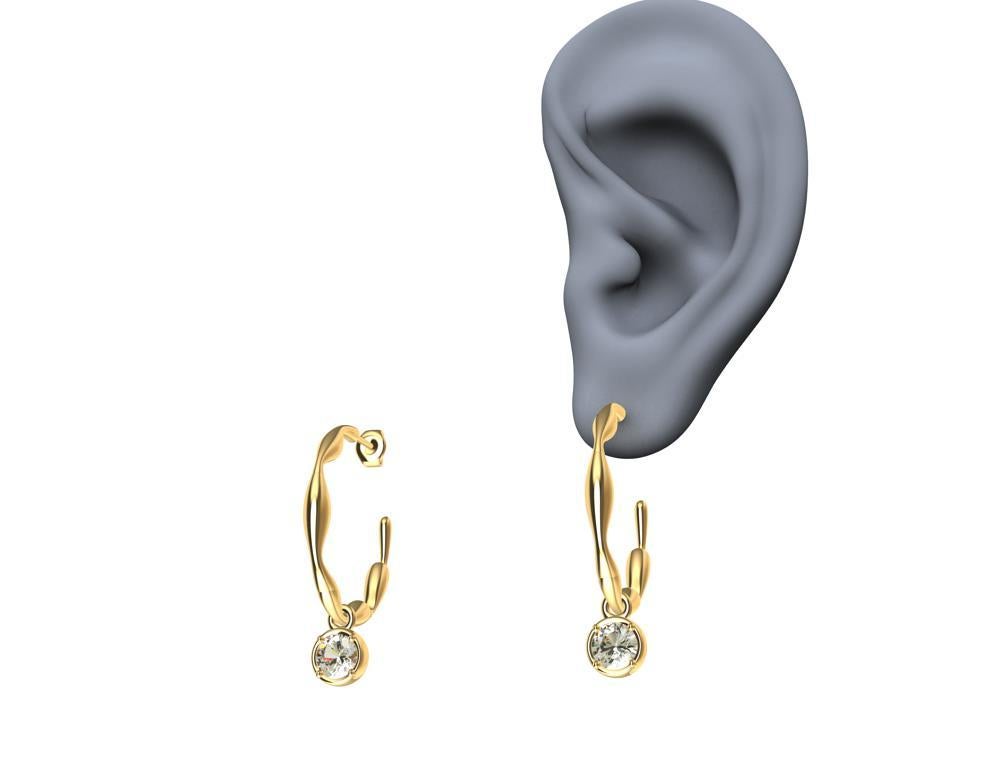 18 Karat Yellow Gold Dangle Diamond Earring Hoops In New Condition For Sale In New York, NY