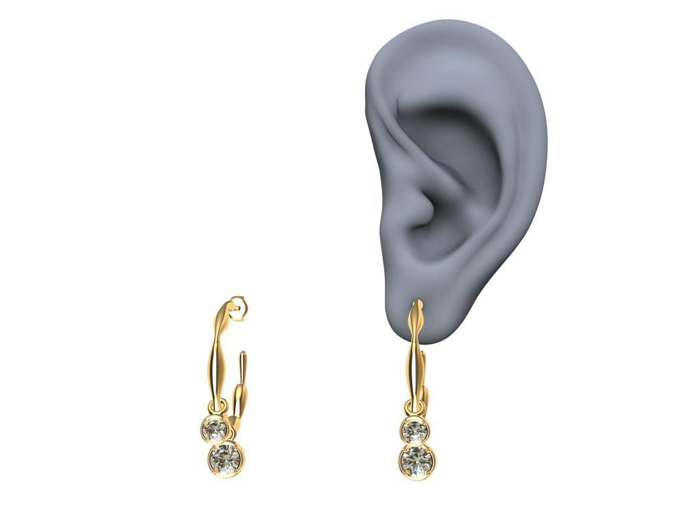Women's 18 Karat Yellow Gold Dangle Diamond Earring Hoops For Sale