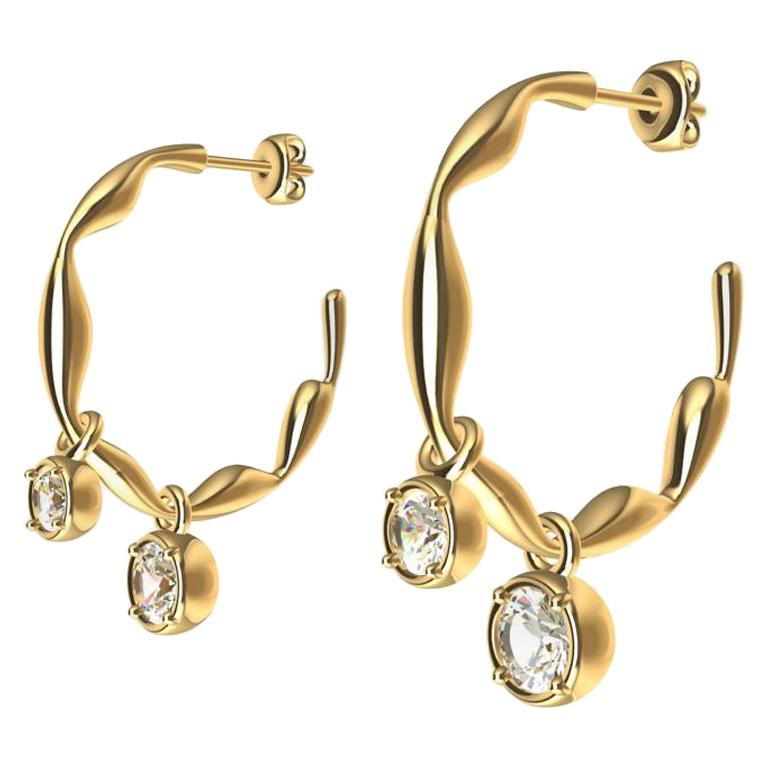 18 Karat Yellow Gold Dangle Diamond Earring Hoops For Sale