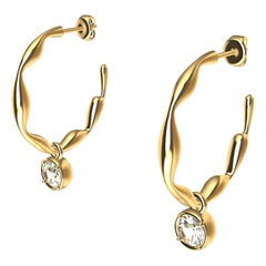 18 Karat Yellow Gold Dangle Diamond Earring Hoops