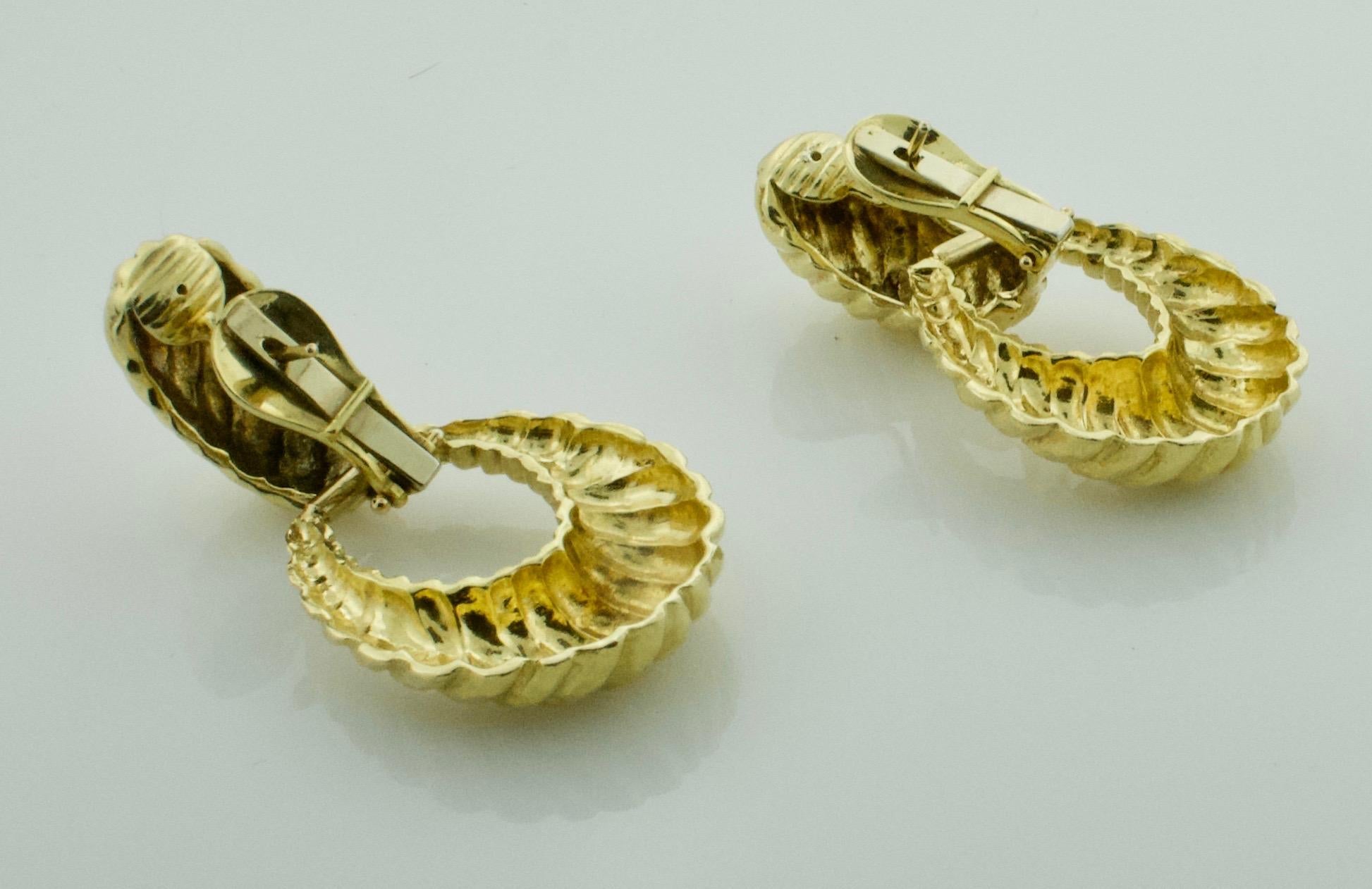 Women's or Men's Versatile 18K Yellow Gold Door Knocker Convertible Earrings For Sale
