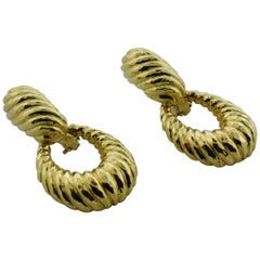 Versatile 18K Yellow Gold Door Knocker Convertible Earrings