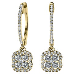 18 Karat Yellow Gold Dangling Floral Halo Diamond Earrings '2/3 Carat'