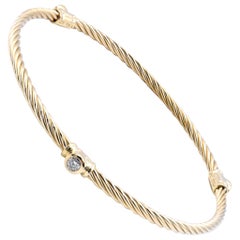 18 Karat Yellow Gold David Yurman Diamond Cable Bangle Bracelet