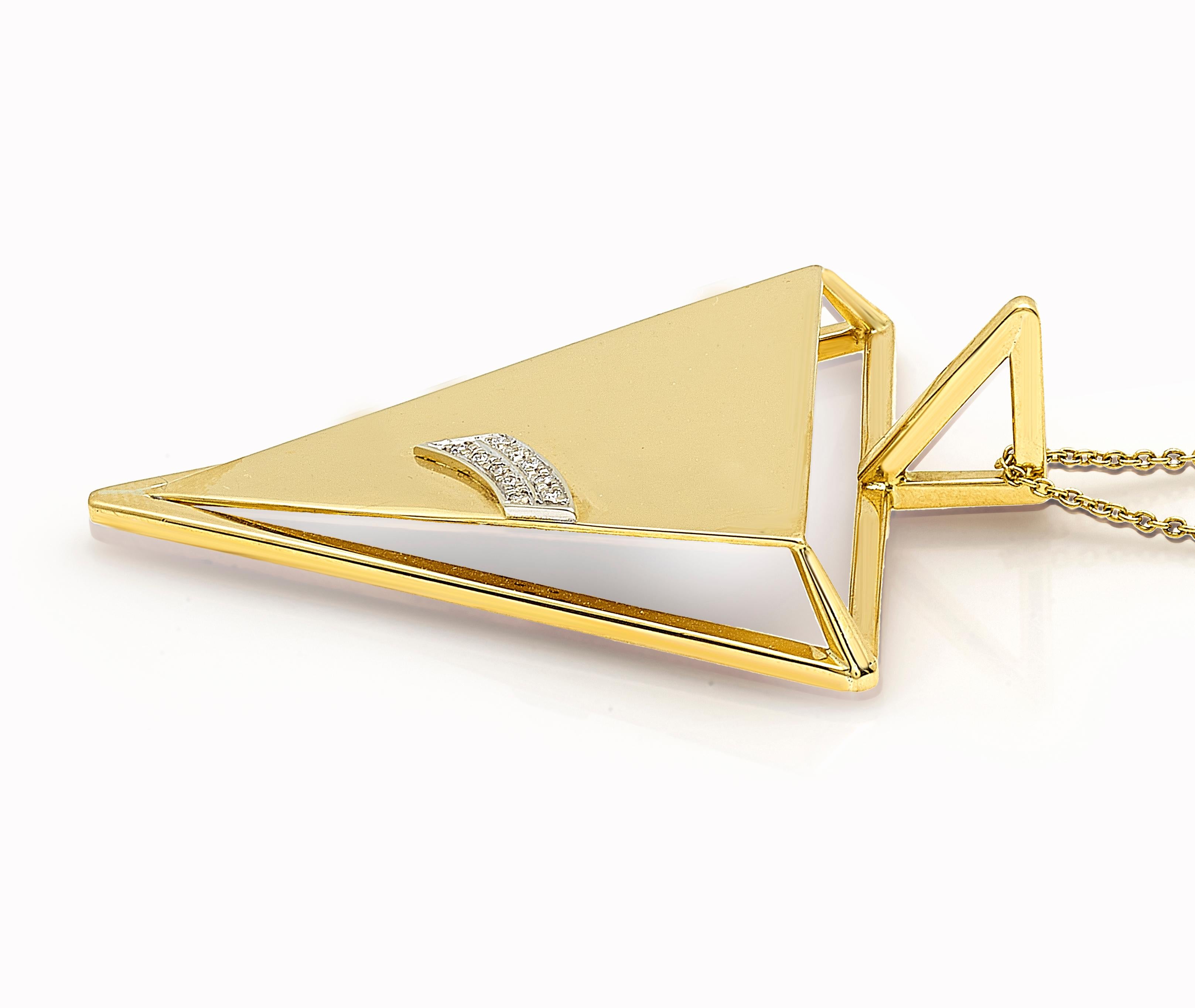 Art Deco 18 Karat Yellow Gold Deco Triangle Pendant For Sale