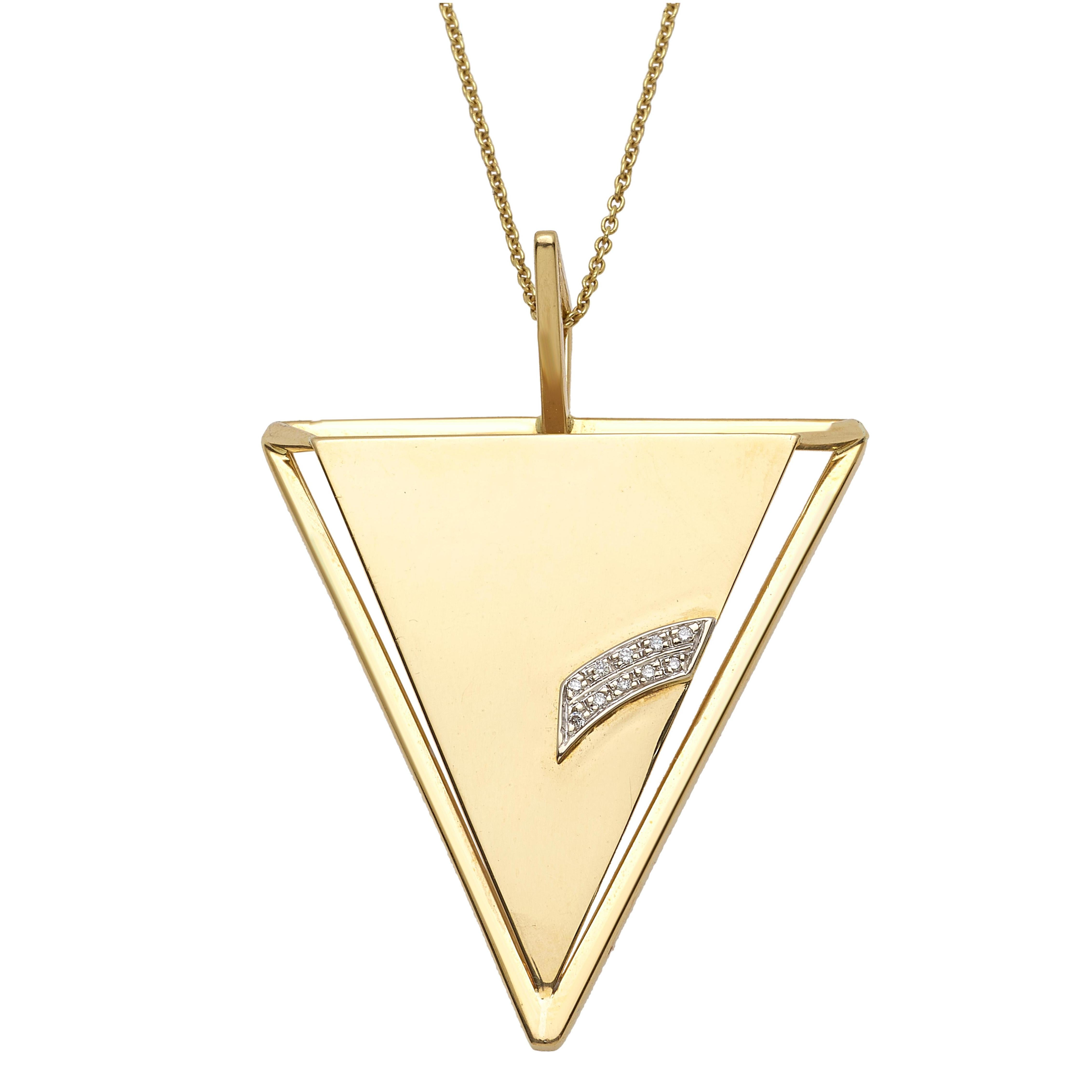 18 Karat Yellow Gold Deco Triangle Pendant For Sale