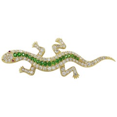 18 Karat Yellow Gold Demantoid Garnet Diamond Pin