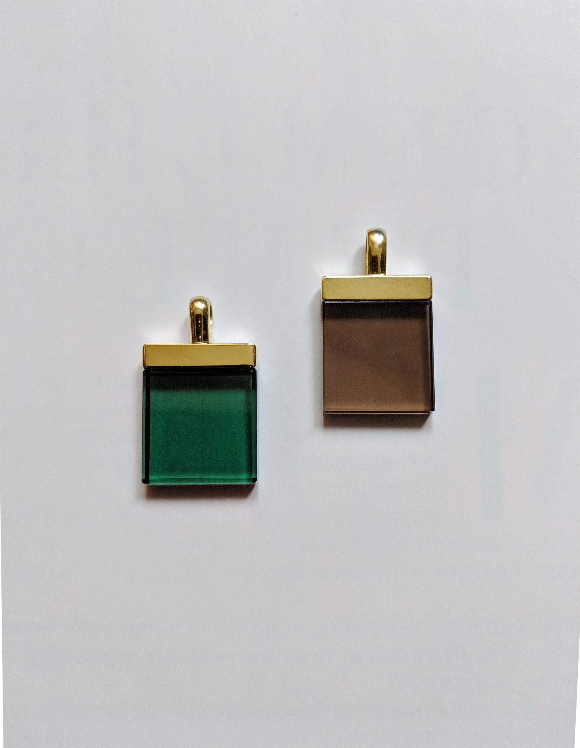 Artist Featured in Vogue UA Yellow Gold Designer Pendant with Green Quartz For Sale