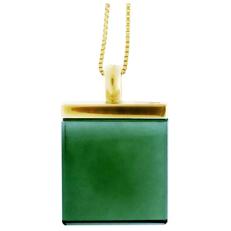 Featured in Vogue UA Yellow Gold Designer Pendant with Green Quartz For Sale