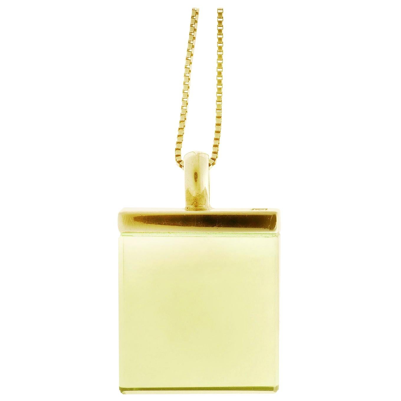 Featured in Vogue Eighteen Karat Yellow Gold Pendant with Lemon Quartz For Sale