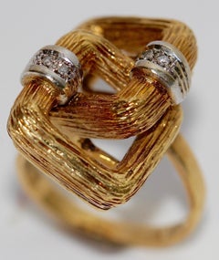 18 Karat Yellow Gold, Designer Ring Set with Small Diamonds