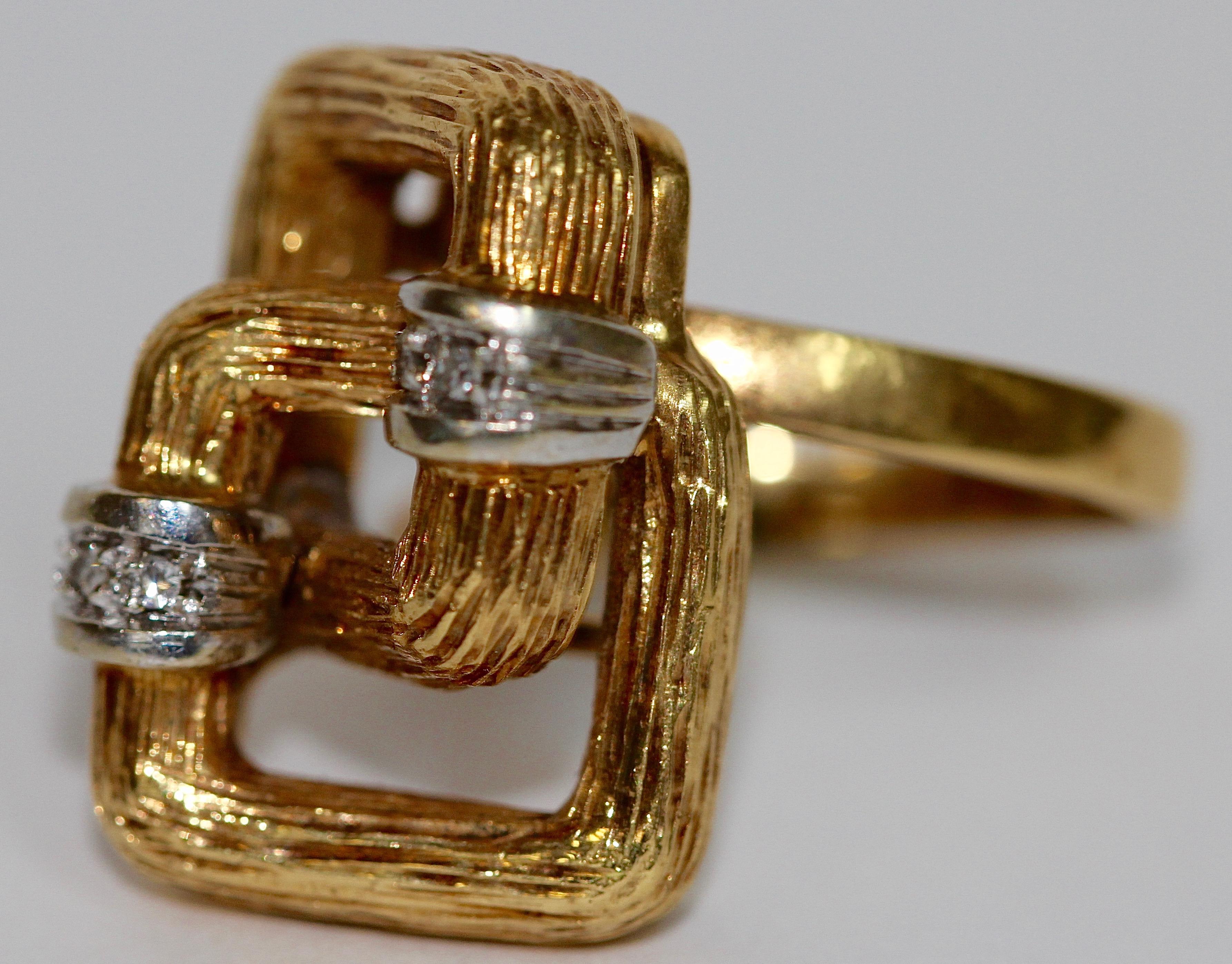 Modern 18 Karat Yellow Gold, Designer Ring Set with Small Diamonds For Sale