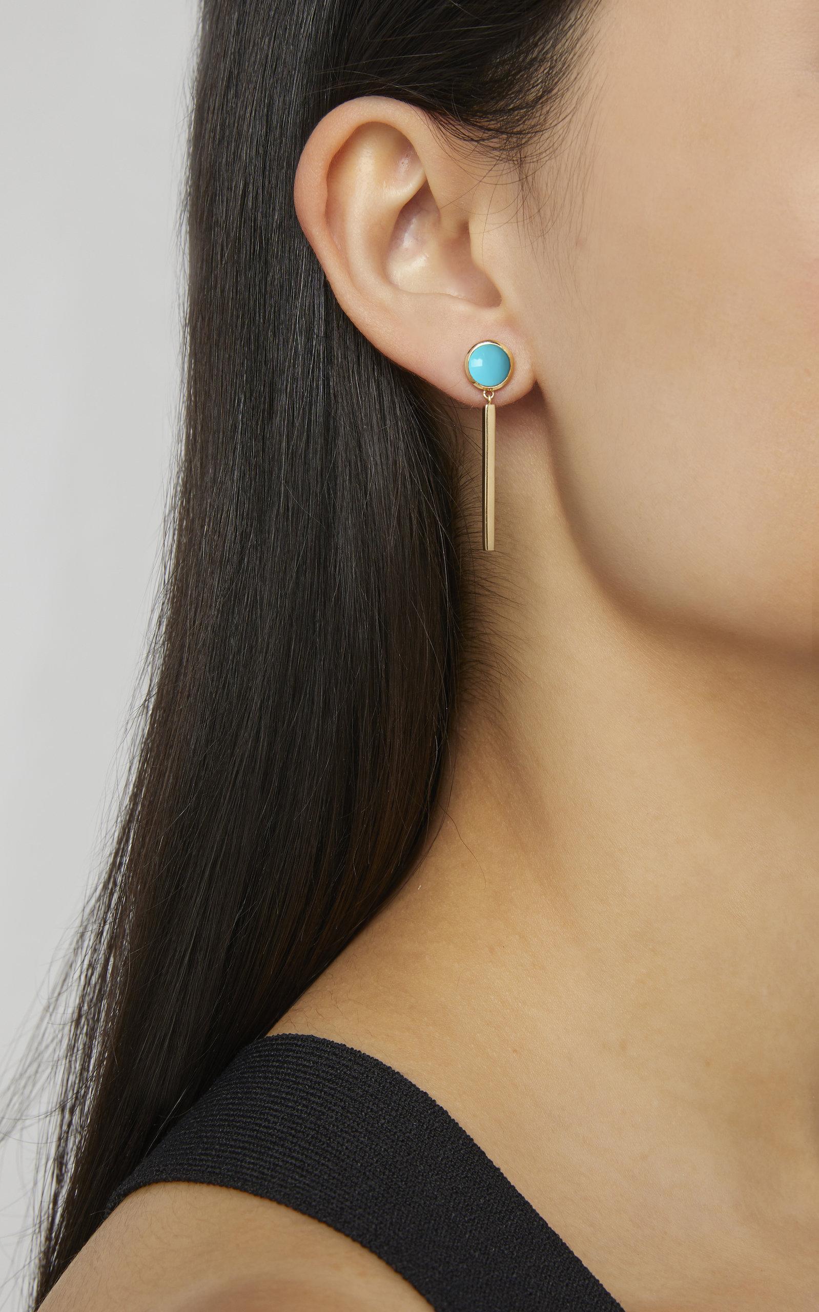 18 Karat Yellow Gold, Diamond 0.22 Carat, Turquoise Cabochon Earrings In New Condition In Santarcangelo Di Romagna, IT